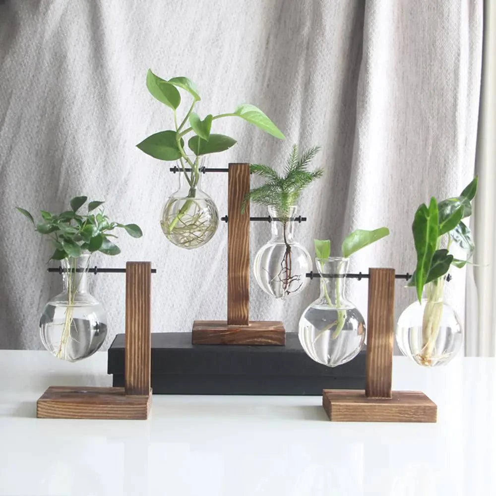 Glass Wood Table Planter