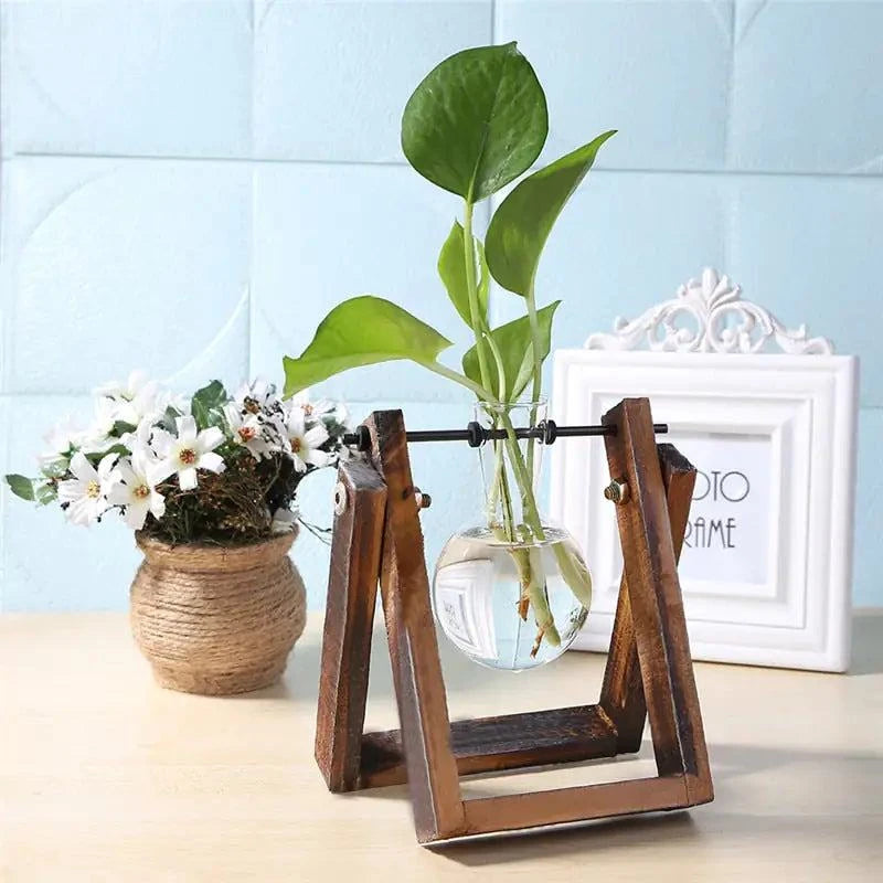 Glass Wood Table Planter
