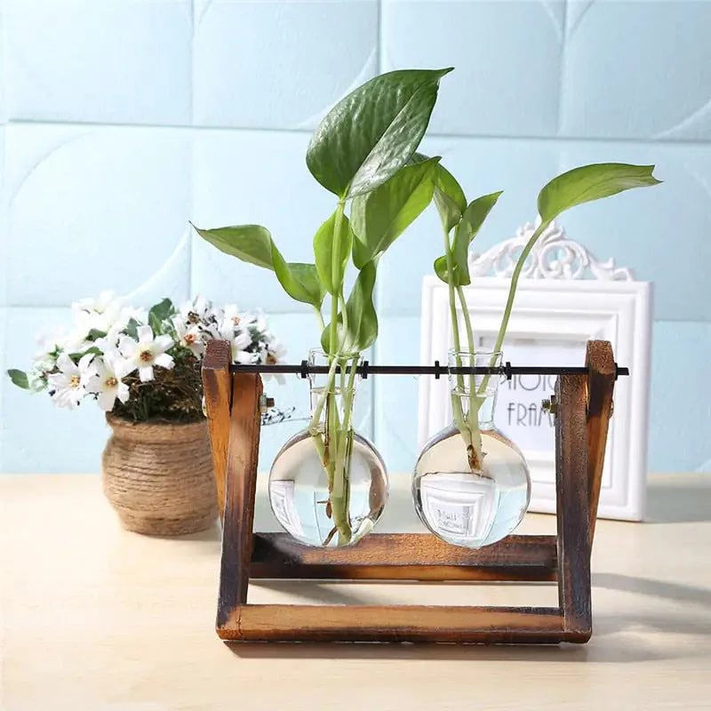 Glass Wood Table Planter
