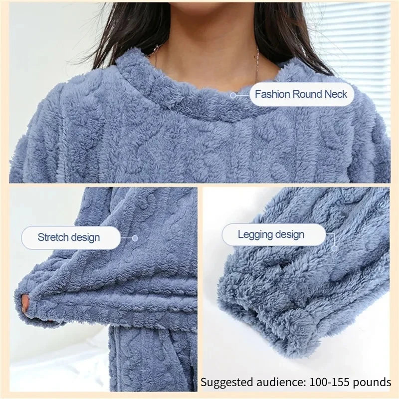 Women’s Winter Pajama Set Soft Warm Thickened Fleece Long Sleeve Homewear Sleepwear Suitable for Indoor Outdoor Use