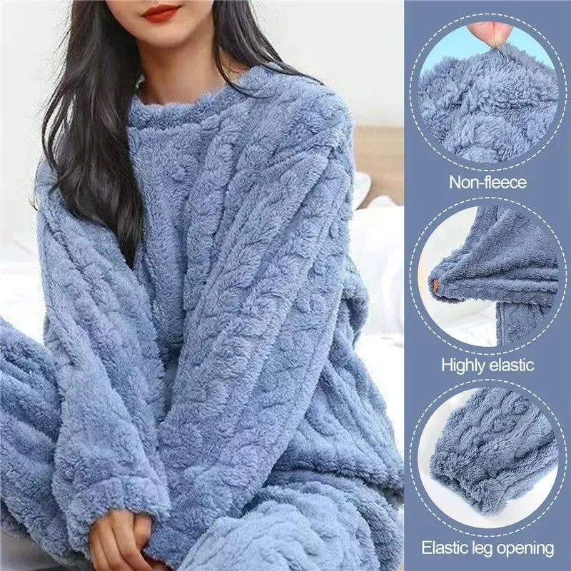 Women’s Winter Pajama Set Soft Warm Thickened Fleece Long Sleeve Homewear Sleepwear Suitable for Indoor Outdoor Use
