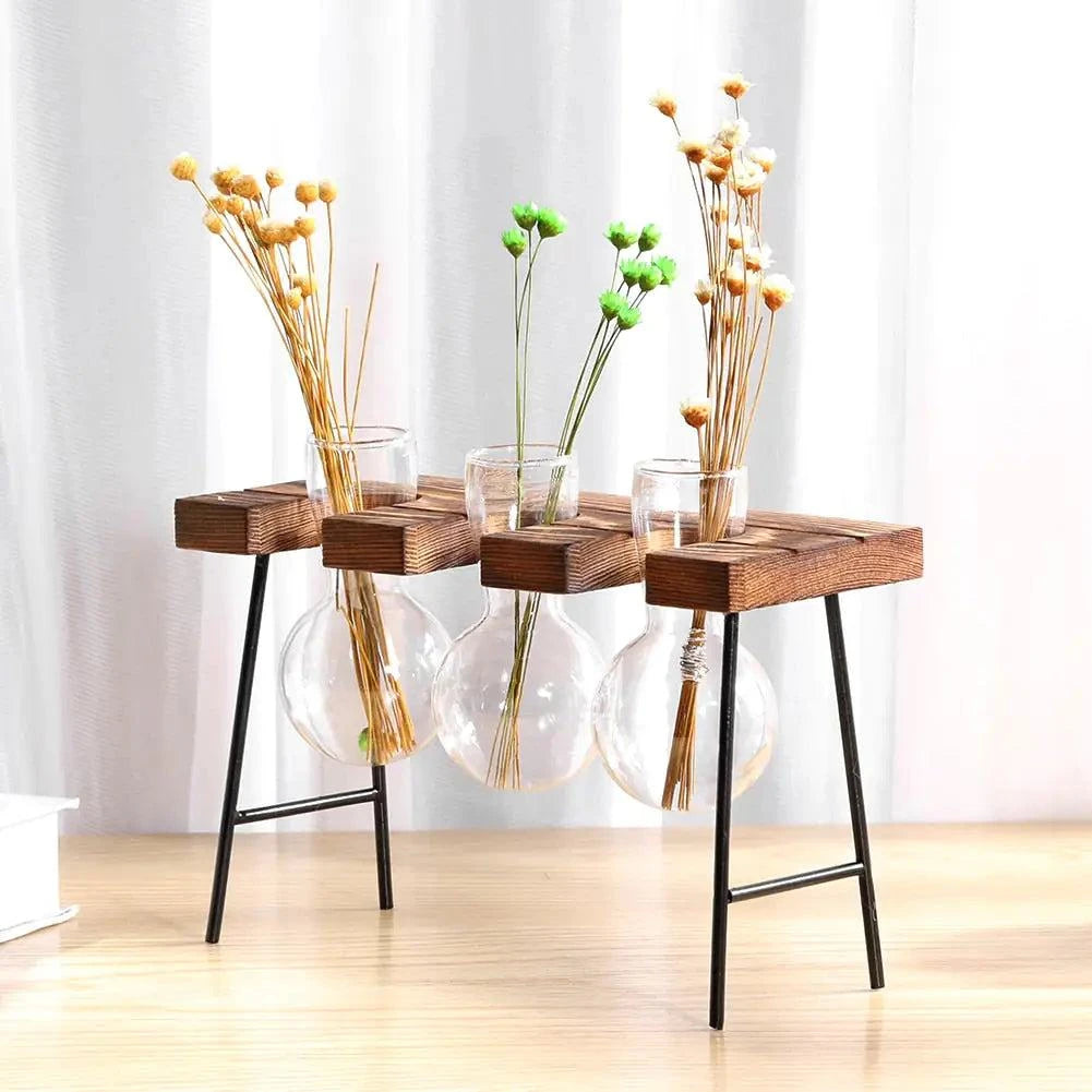 Glass Wood Table Planter