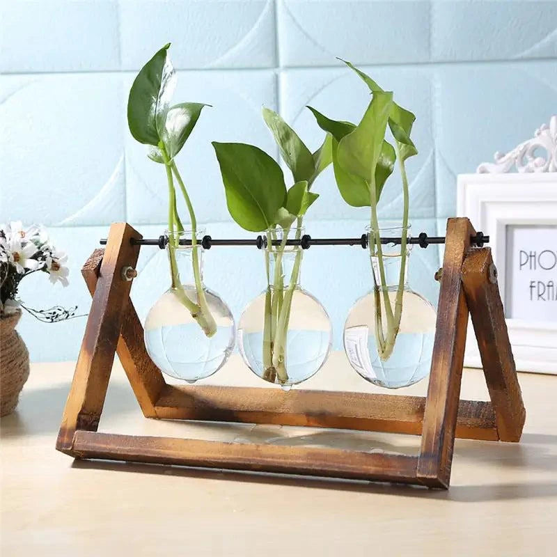 Glass Wood Table Planter